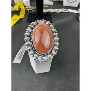 Red Jasper Oval Statement Ring Size 7 German Silver